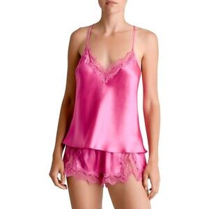 NWT! In Bloom by Jonquil Sz M Hammered Satin Cami & Shorts Set in hot pink